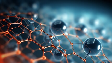 Poster - Featuring a nano sphere with a hexagon grid, the illustration represents a nanotechnology graphene molecule in a 3D render.