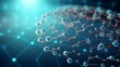Featuring a nano sphere with a hexagon grid, the illustration represents a nanotechnology graphene molecule in a 3D render.