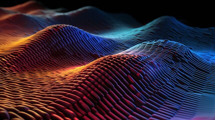 Wall Mural - Interference and waves are illustrated in a digital raster microstructure in a 3D rendering.