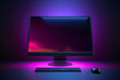 © Виталий Сова - Monitor with blank screen in neon light, mockup for desktop or website. Modern computer with empty space for your advertisement. Graphic User Interface Template, generated by AI. 3D illustration