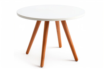 White round table on three wooden legs isolated on a white background