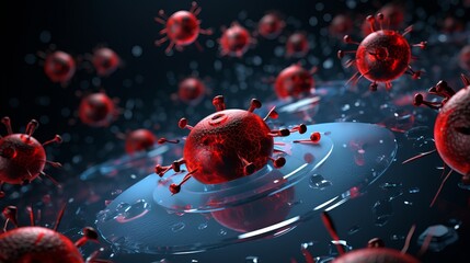 Poster - Nanorobots interacting with blood cells are depicted, representing nanotechnology and bioengineering advancements.