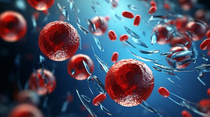 Canvas Print - Nanorobots interacting with blood cells are depicted, representing nanotechnology and bioengineering advancements.