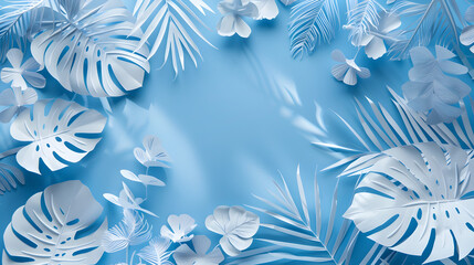 A Serene Collection of Tropical Leaves and Foliage in Hues of Blue with a Spacious Background