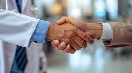 Wall Mural - Doctor and patient shaking hands, finishing up a meeting. Healthcare and medical service.