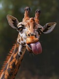 Fototapeta  - giraffe sticking tongue out lick cute silly face colored drawing cheeky mad