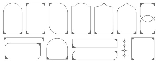 Sticker - Set of outline aesthetic design frame. Vector minimal modern graphic. Abstract oval arches. Geometric trendy signs.