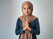 Happy Moslem Young South East Asia Woman:  Beautiful Southeast Asia woman with earth tone hijab smiling open arms