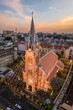 December 16, 2023: panoramic view of Tan Dinh church in Ho Chi Minh City, Vietnam during sunset