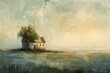 landscape cottage in flower field in the countryside moody vintage farmhouse style wall art or painting