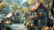 A magical autumn village features an enchanted cottage adorned with bountiful fruit trees and glowing lanterns, suggesting a fairy tale setting.