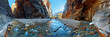water in the mountains,
 Famous hike in the Narrows, Virgin River, Zion National Park