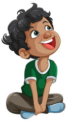 Sticker - Cartoon of a cheerful boy sitting and gazing above