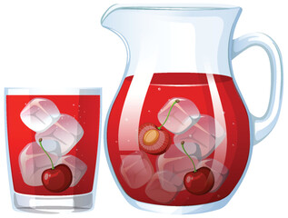 Poster - Vector illustration of cherry juice with ice cubes