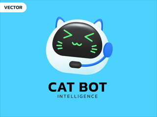 Wall Mural - 3d vector chat bot artificial intelligence technology with cat robot happy friendly smiling face log