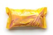 Isolated orange pillow packages for food production mockup made of foil and plastic snack bags on a white background, Generative AI.