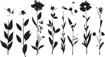 Wall Mural - Black flowers signs, flower icons on white background