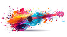 Colorful Guitar With Music Notes Isolated Vector Illustration. Generative Ai 
