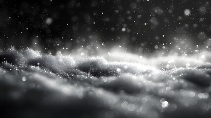  Snow Falling on Black Ground in Winter Dreamlike Illustration