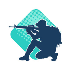 Wall Mural - Silhouette of a male soldier carrying machine gun weapon.