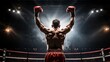 © liliyabatyrova - A rear view of a boxing champion enjoying his victory in the lights of the ring. Competitions, Sports, Energy, Healthy lifestyle concepts.
