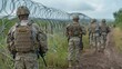 Barbed wire borders are patrolled by armed border guards and the military to keep out illegal immigration. The Emigration Crisis in Texas and Mexico.