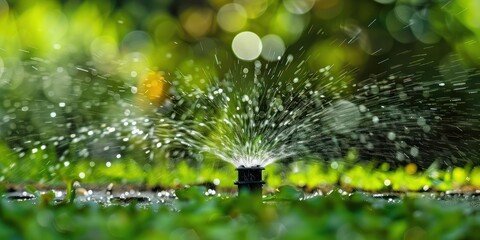 Wall Mural - sprinkler spraying water on grass, lawn sprinkler