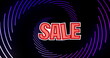 Image of sale over violet spiral on black background