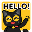 Black cat say hello emoticon sticker