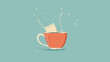 A funny tea bag jumps into a cup of water.at vector