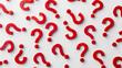 red question mark background, questions in red on white background