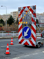 road repair or broken down car must be marked on highway with arrow with flashing orange lights that can be seen by drivers even at night. highway service with safety car while mowing ditch, death