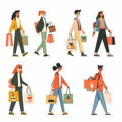 Wall Mural - people carrying shopping bags flat design