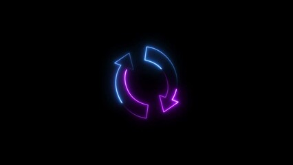 Wall Mural - Neon arrow loading icon and uploading animation. Neon arrow  sign rotation on black background