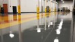 © photolas - New shiny epoxy resin floor in a large, brightly lit room. Office, warehouse, production workshop after renovation.