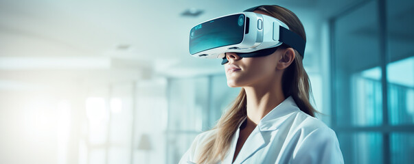 Wall Mural - female doctor wearing virtual reality glasses 