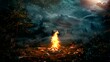 Camping scene with campfire and clouds background, animated virtual repeating seamless 4k	