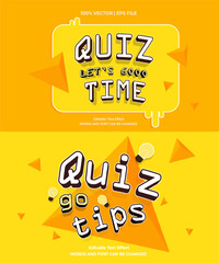 Wall Mural - Editable text effect - Quiz Time and Quiz Tips 3d cartoon template style premium vector. Trendy color background	