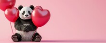 Cute Panda With Heart-shaped Balloons On Pink, Perfect For Valentine's Day, Celebration, And Love-themed Designs