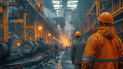 Wall Mural - Men in protective gear, particularly in the iron and metal industries, working in heavy industry and manufacturing facilities