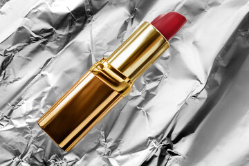 Canvas Print - Red lipstick on silver foil