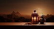 eid ul adha, moon , lantern, banner, background brown, dates bowl, realistic, generative ai