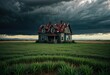 A solitary house standing alone in the vastness of a field, creating a serene and isolated scene by ai generated