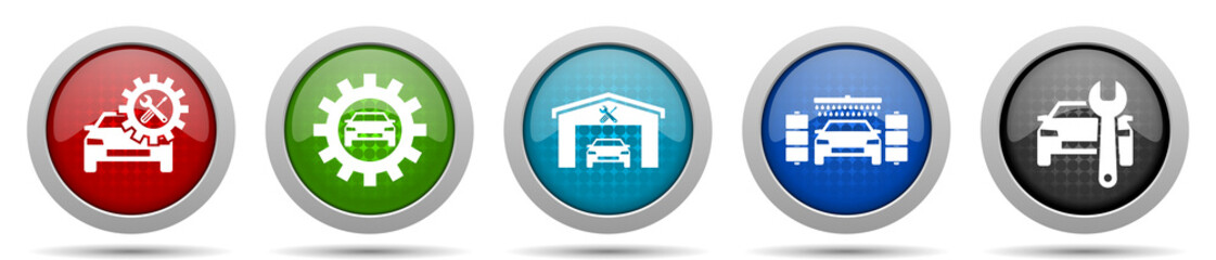 Poster - Technology icons, miscellaneous buttons such as workshop, car, service and carwash, circle glossy web icon collection