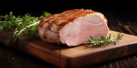 Wall Mural - Pork loin on a wooden table. Copy space.