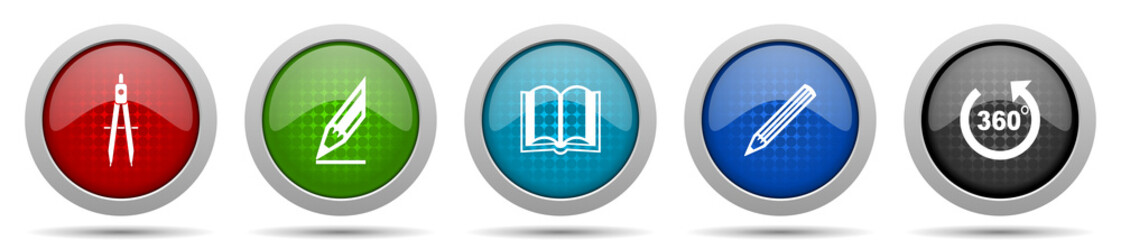 Poster - Education icons, miscellaneous buttons such as calippers, pencil, book and 360 degree, circle glossy web icon collection