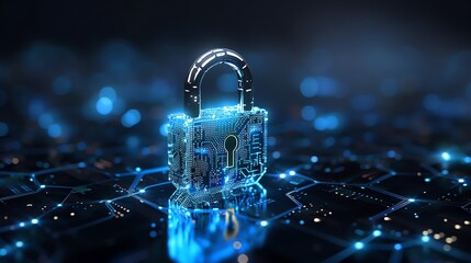 Poster - cyber security padlock symbolizes the protection and safeguarding of digital assets and information against unauthorized access, cyber threats, and malicious activities