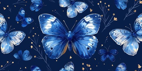 Wall Mural - seamless pattern with butterfly blue background for fabric and tablecloth decor