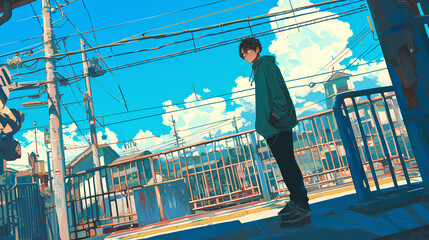 Poster - anime famous cool guy looking at the city