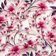 Pink floral seamless pattern, with branches, leaves and vines.